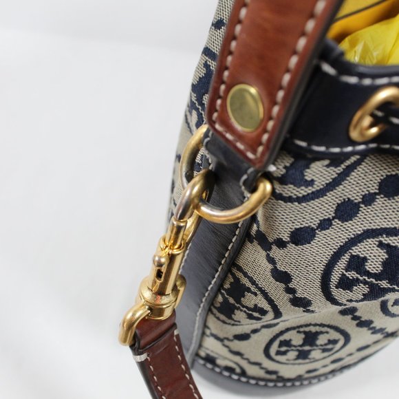 Tory Burch T Monogram Jacquard Bucket Bag - Navy Blue - Picture 6 of 10